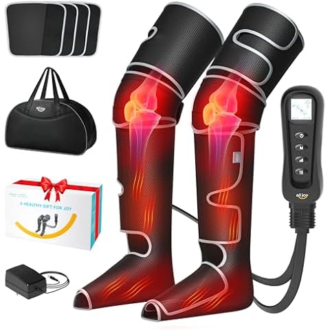 ALLJOY Gifts for Men Women Dad Mom, Leg Massager for Circulation and Pain Relief FSA HSA Eligible, Leg Massager with Heat and Compression, 2 Heat 5 Modes 4 Intensities 4 Extenders Cover