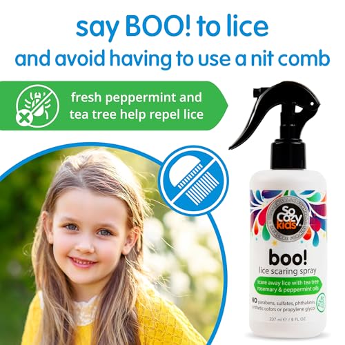 Image of SoCozy Boo Lice Scaring Spray For Kids Hair Effective Lice Treatment (8 Fl Oz Pack of 2) Clinically Proven to Prevent Lice, Conditioning with Tea Tree Oil, Rosemary Oil, Keratin, Paraben, Sulfate Free