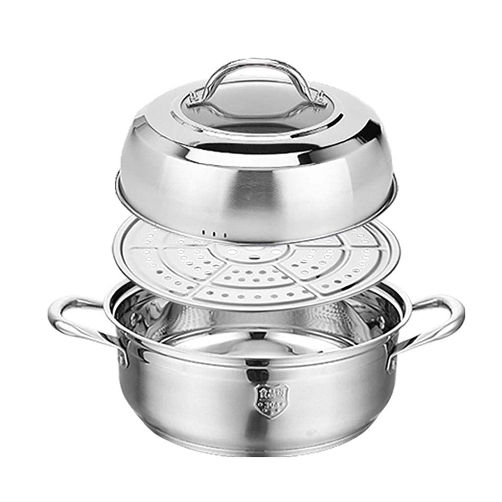 IUokLU Stock Pot/Steamer, Household 2-Layer 304 Stainless Steel Soup Pot, Used for Gas Stove/Induction Cooker,30cm,30cm(28cm)