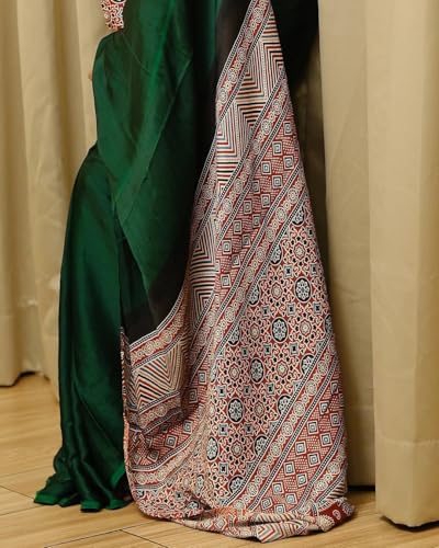 Image of SATIKA VASTRAM Modal Silk Ajrakh Saree Bandhani Design Crepe Printed Designer Pallu Attach Blouse Piece