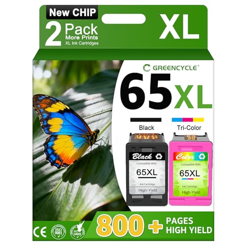 65XL Ink Cartridge Combo Pack Replacement for HP 65XL 65 XL Black & Color N9K04AN N9K03AN Compatible with Envy 5055 5052 5058 Deskjet 2655 2652 2622 3720 3730 3752 3758 All-in-One Printer