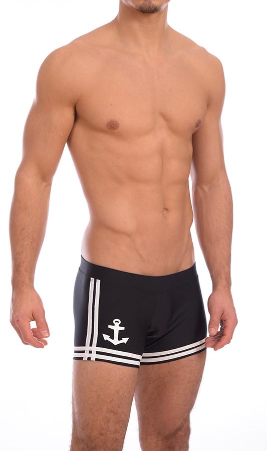 Men's New Sailor Black Boxer Square Cut Swimsuit by Gary Majdell Sport Size Small-picture-6