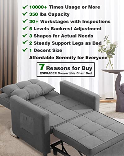 Xspracer Convertible Chair Bed, Sleeper Chair Bed 3 In 1, Adjustable Recliner, Armchair, Sofa, Bed, Fleece, Dark Gray, Single One #TOP2