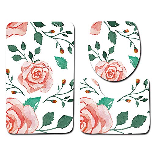 Morbuy Badezimmermatte Innenbereich 3D Blume Flanell Badematten Set 3 Teilig rutschfest Wasseraufnahme Feuchtigkeitsfest…