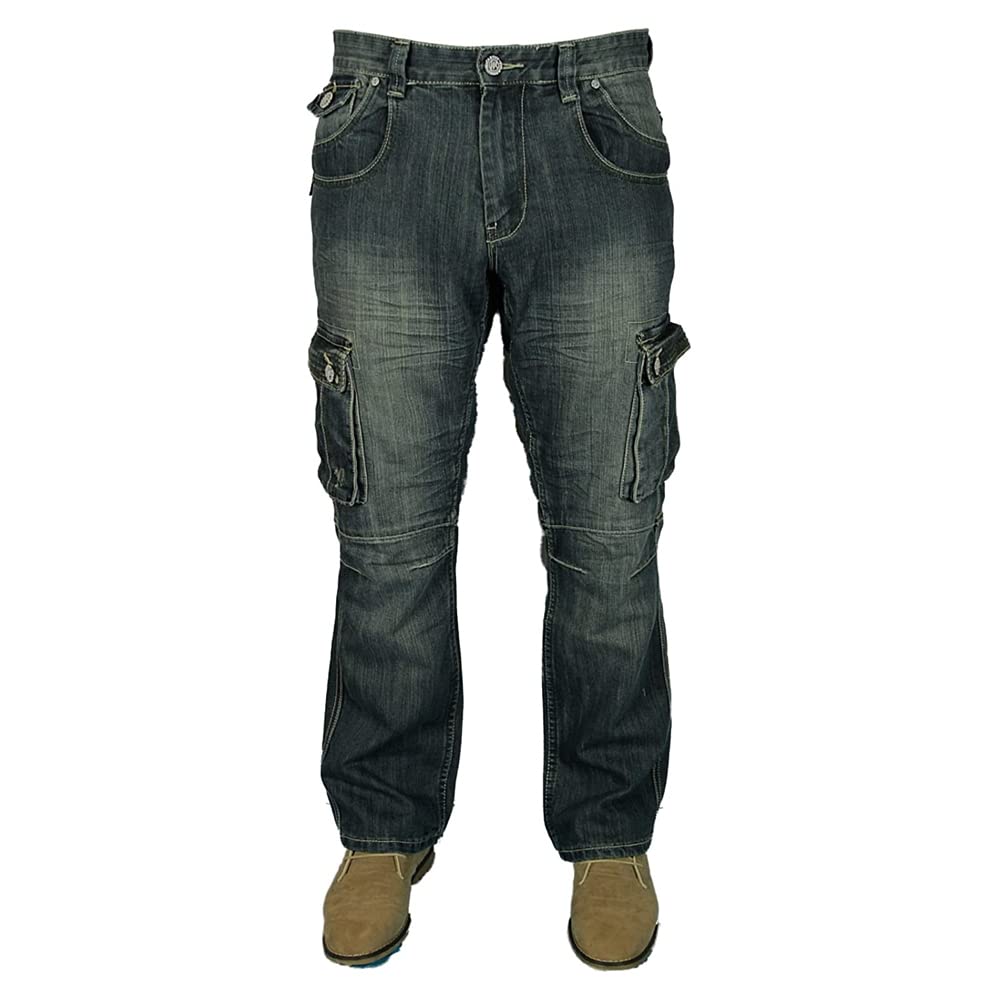Mens King Size MCCARTHY MC Buddy Jeans in Cargo Combat Style Blue Used Sizes 30 to 60 (60W x 34L)