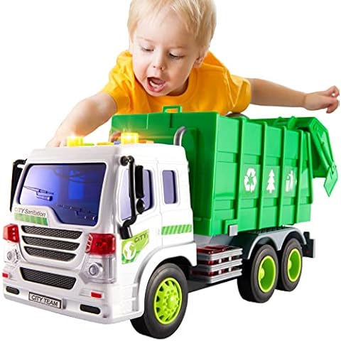 HERSITY Garbage Truck Bin Lorry Toys for 3+ Years Old Boys, Rubbish Trucks Dustcart Toy Cars with Lights and Sounds, Kids Gifts age 4 5 6 Children Girls Cover