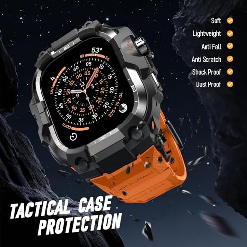 BXUXOHS Rugged Case and Band for Apple Watch 46mm Men, Compatible with Apple Watch Series 11/10, Military Grade Shockproof Bumper Cover, Tactical Band Case for iWatch 11/10 Man, Orange by BXUXOHS - Used condition - Image 3