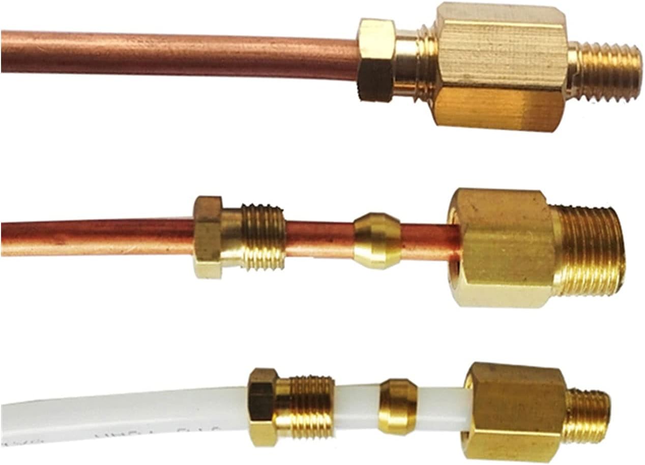 Zkenyao-Brass Connector Compression Straight Adapter 4mm/ 6mm Lubrication Brass Oil Pipe Fitting for CNC Machine Lubricating System 10pcs, Simple to Install(JS 80 8mm M10x1)
