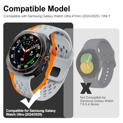 Image of Compatible with Samsung Galaxy Watch Ultra Strap 47mm Silicone Sport Breathable Bands for Galaxy Watch Ultra 2025 2024 Men Women