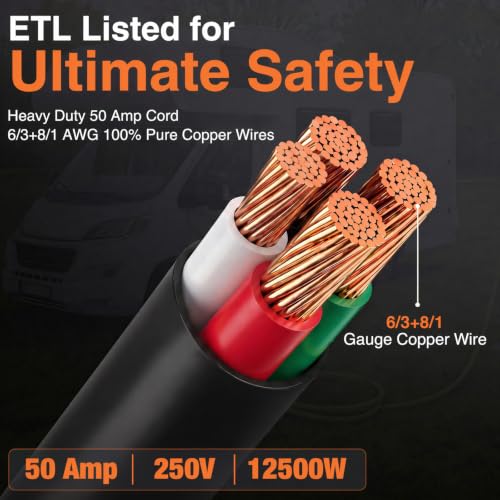 Image of Nilight 25FT 50 Amp RV Extension Cord with Adapter 6 /3+8 /1 Gauge | Adapter 30Amp to 50Amp 250V Heavy Duty Pure Copper STW Wire UL ETL Listed 4 Prong 14-50P 14-50R for Generators Camper
