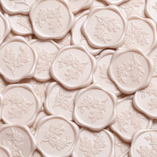 UNIQOOO Wax Seal Stickers - Eucalyptus Wedding Invitation Envelope Seal Stickers 50 Pcs Self- Adhesive Champagne Stickers Perfect for Invitation Christmas Gift Wrapping Party