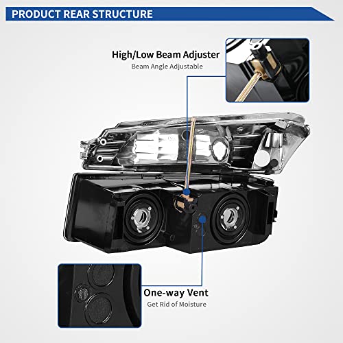 Image of oEdRo Headlight Assembly Compatible with 2002 2003 2004 2005 2006 Chevy Avalanche 1500 /2500 Pickup with Body Cladding, Black Housing Amber Reflectors and Bumper Lights (Driver & Passenger Side)