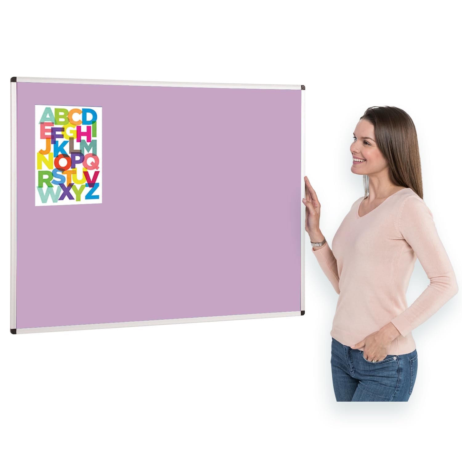 Aluminium Framed Notice Board | Brightly Coloured Loop Nylon Display Pinboard | Lilac |120 x 90 cm - Ideal for Office, School