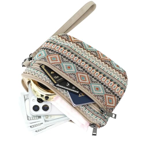 Image of Small Wristlet Wallets for Women, Zip Clutch Bag with Wristlet Pouch, 3-Zipper Original Design