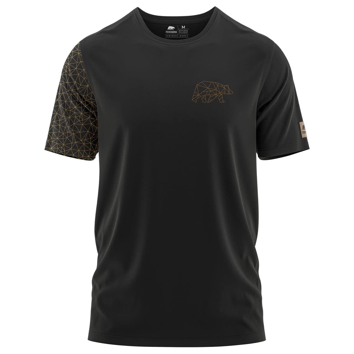 FORSBERG Thyrison T-Shirt Rundhals mit Brustlogo Bär mit Polygon Design hochwertig robust hellgrau Melange für Herren, Farbe:schwarz/Bronze, Größe:XXL