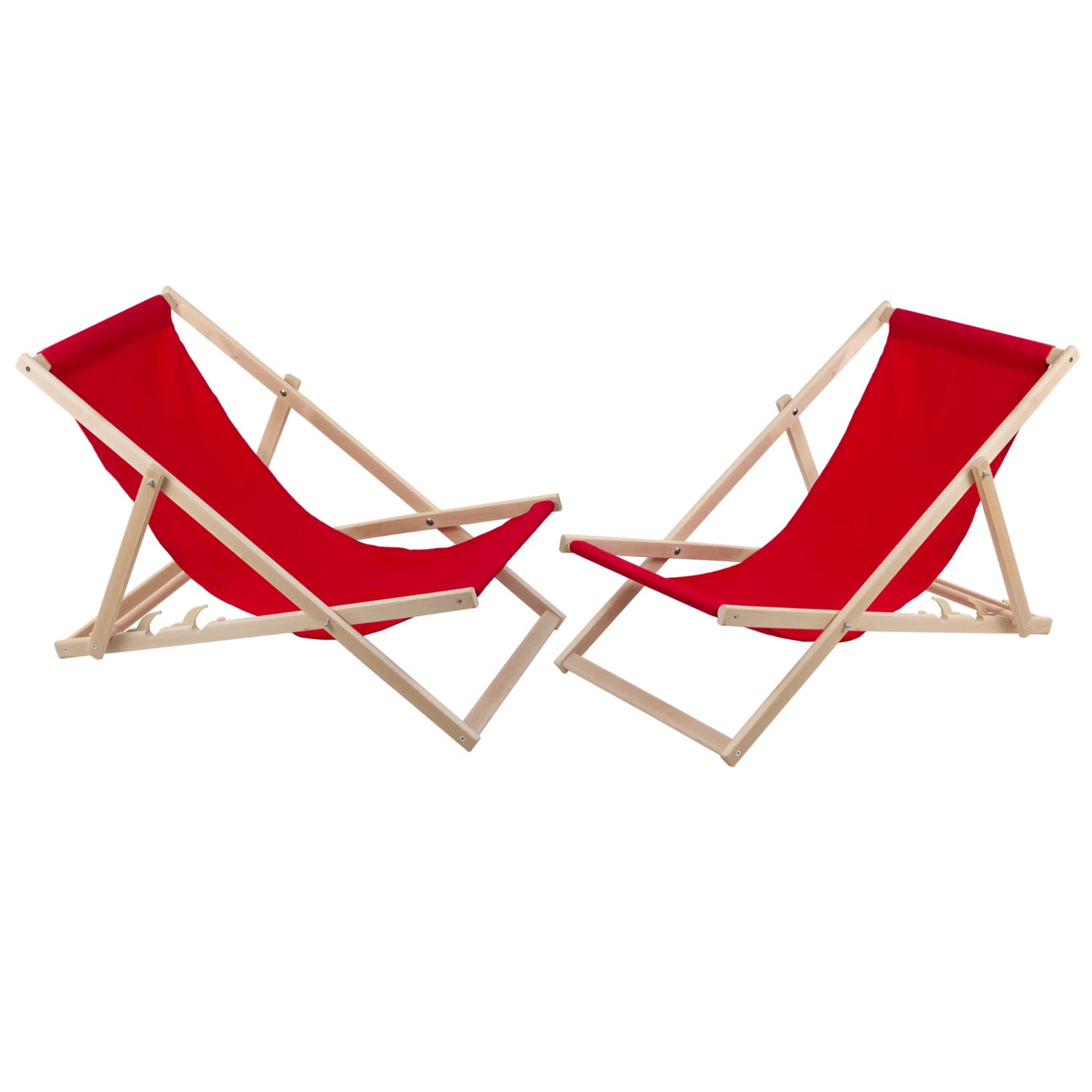 Set di sedie a sdraio a 2 posti in legno di faggio sedia da spiaggia giardino, balcone e terrazza pieghevole fino a 120 kg (Red)