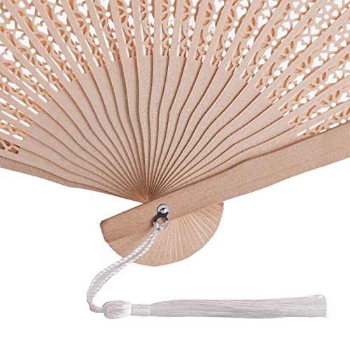SL crafts 50 Sets Wooden Hand Fan Wooden Handheld Folding Fan Wedding Party Favors Wood Fan with Organza Bags and Thank You Tag and Tassels - Thumbnail 6