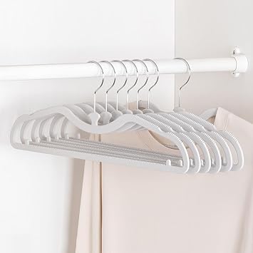 10 Pack Adult Clothes Hangers with 360  Swivel Hook, Non Slip Short Neck Clothes Hanger, Ultra Slim Wardrobe Hangers, Space Saving Plastic Coat Hanger
