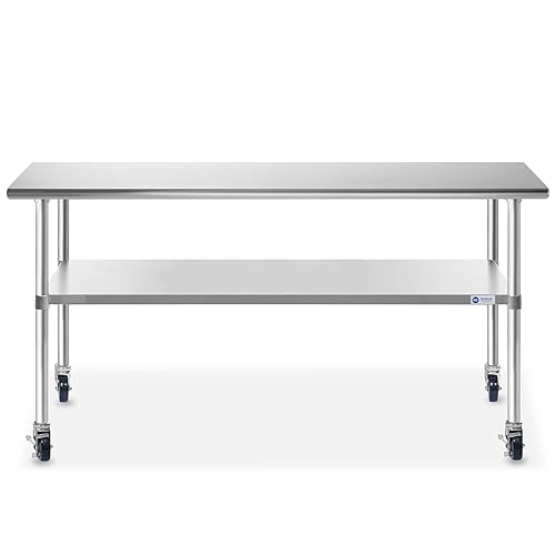 Miniatura 8 de Mesa de trabajo Gridmann NSF, de acero inoxidable para preparación de cocina comercial con 4 ruedas, varios tamaños disponibles 30, 36, 48, 72