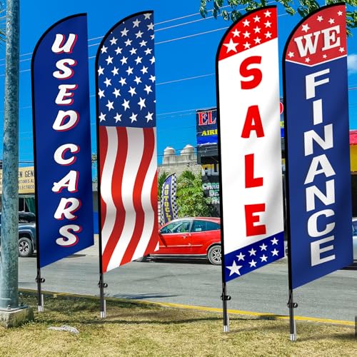 Hahafelt 4 Pack Used Cars Flag Windless Swooper 12 ft Lot Auto Swooper Feather Flags We Finance Second Hand Cars Advertising Banner Dealership Supplies for Used Sale Business by Hahafelt - Image 4