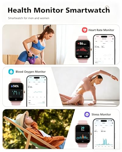 Image of Quican Smart Watches for Women, Compatible for iPhone and Android Phones | 1.8 inch Fitness Tracker Watch, Waterproof, Calling, Heart Rate /Sleep Monitor, Alexa, Gifts for Women, Silicone Band, Baby Pink