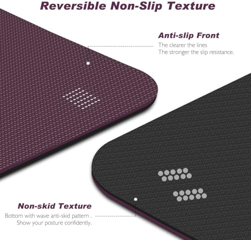 TOPLUS Preumium Yogamatte aus hochwertigen TPE, rutschfest Yogamatte Gymnastikmatte Übungsmatte Sportmatte für Yoga, Pilates,Fitness usw.- Maße 183cm Länge 61cm Breite Rot