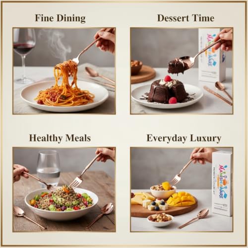Image of Classic Rose Gold 4 Pcs Stainless Steel Cutlery Set for Dining Table, Dishwasher Safe Glossy Flatware (Perfect Spoon Fork Set)