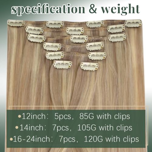 Image of Ugeat Clip in Extensions Real Human Hair Highlight 20 Inch 7pcs 120g