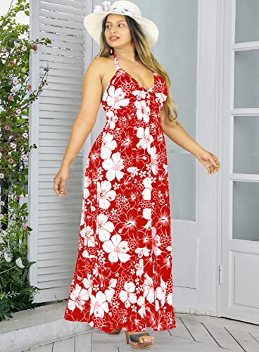 La Leela Women's Boho Beach A Line Maxi Smocked Top Dress Long Strapless Tube Dresses For Women S-M Red, All Over Floral #TOP1