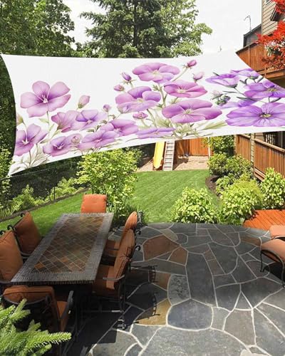 Flower Purple Sun Sail Shades Rectangle Canopy,Sunlight Block Heavy Duty Curved Backyard Shade Cover,Waterproof Sun Shades for Patios Garden Outdoor,8'x10' Elegant Spring Botanical Summer White