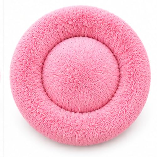 Image of Calming Pet Bed for Dogs & Cats, Round Donut Dog Bed, Soft Faux Fur Plush Cushion, Supportive Bolster Edges, Reversible Dual-Side Comfort, Washable Pet Sleeping Bed, Pink, Small