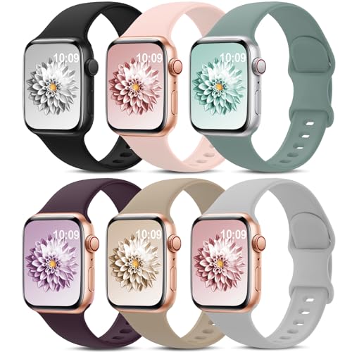 6 Pack Sport Bands Compatible with Apple Watch Band 38mm 40mm 41mm 42mm 44mm 45mm 49mm 46mm,Silicone Waterproof Strap for iWatch Apple Watch Series 11 10 9 Ultra 8 7 6 5 4 3 2 1 SE Women Men