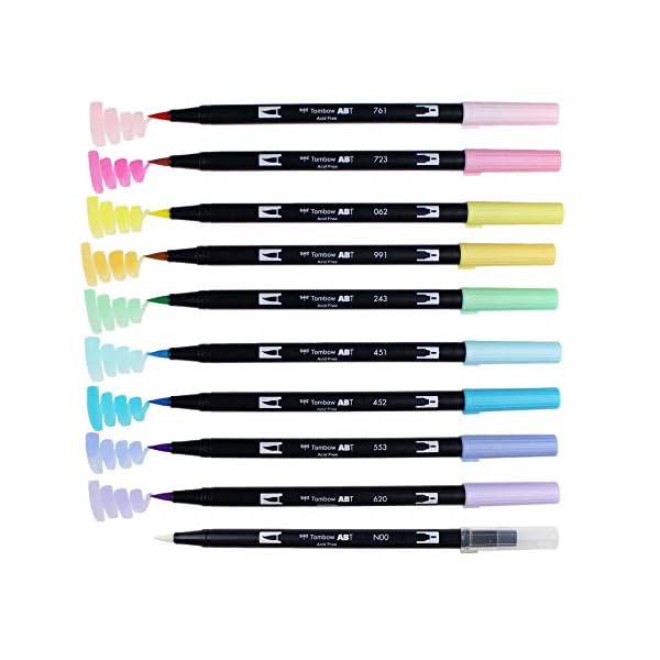 Tombow 56187 Dual Brush Pen Art Marker, Pastellfarben, 10 Stück Mischbare Pinsel und feine Spitze Marker – Bild 7