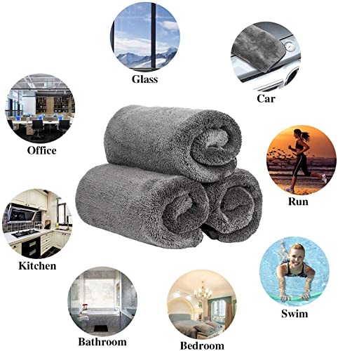 Image of Auto Hub Heavy Microfiber Cloth 500 GSM (Size 60cm x 40cm) /Pack of 3,for Car Cleaning and Detailing, Double Sided, Extra Thick Plush Microfiber Cloth Lint-Free, Color:- Grey