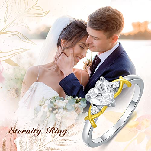 DIYA Personalized Celtic Knot Heart Moissanite Wedding Ring for Women 14K Gold Plated S925 Sterling Silver Engagement Engraved Promise Rings for Her Anniversary Birthday Marriage Gift3