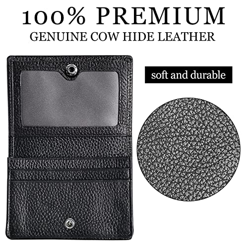 Outrip Genuine Leather Business Card Holder Name Card Case Credit Card Wallet with ID Window RFID Blocking (Black2)3