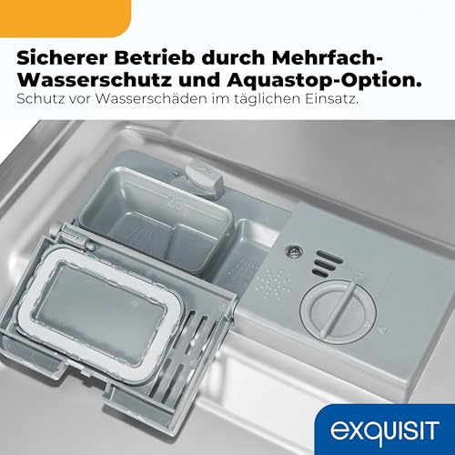 Exquisit Geschirrspüler | 9 Maßgedecke, Energieeffizienzklasse E, 49 dB(A) | schmal, kompakt, 7 Programme, Eco, Intensiv, Kurz, Extra-Trocknung, Startzeitverzögerung | GSP59309-030E weiss