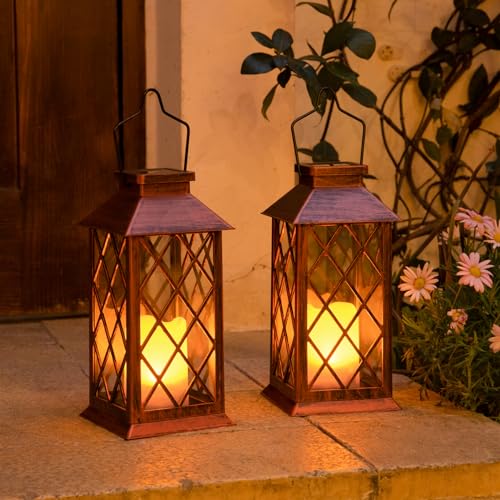 Homeimpro 2Pack 11 Inch Outdoor Solar Lanterns Waterproof Garden Flickering Flameless Candle Mission Lights For Patio, Table ,Outdoor,Party, Yard,Lawn,Mothers' Day Gifts For Mom thumb #2