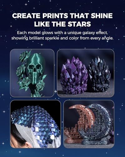 Image of JAYO Galaxy PLA 3D Printer Filament 1.75mm, Glitter Sparkle PLA Colorful Twinkling, 250g Spool, 4 Rolls, 1kg, Galaxy Green, Black, Purple, Brown for FDM Printer