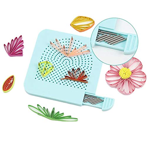 Carykon Roll Quiller's Grid Guide Quilling Board with Pins Storage for Paper Crafting Winder Roll Square Craft DIY Tool (Light Blue)