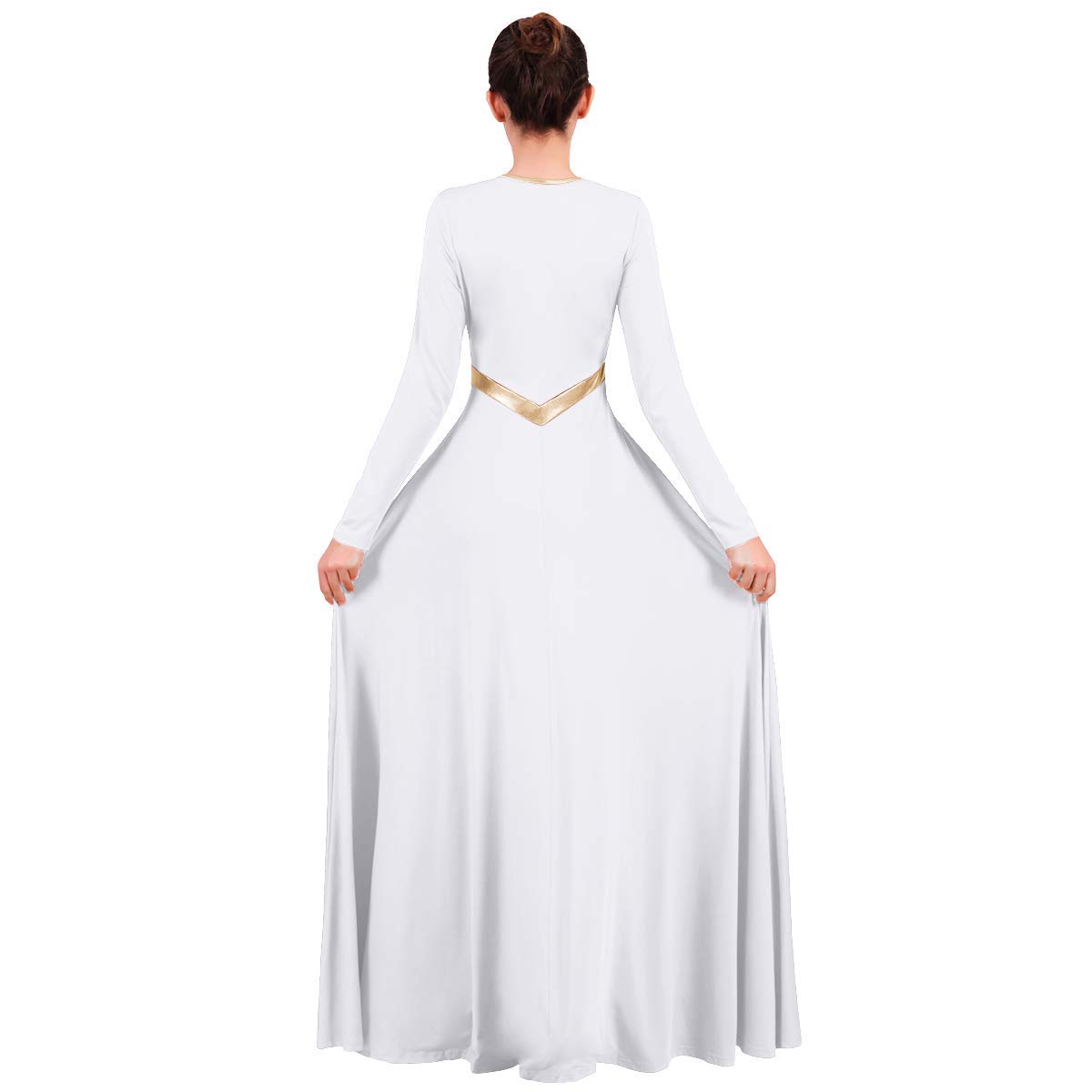 FYMNSI Femme Robe de Danse Liturgique Couleur Unie Élégante Longues Manche Plissé Lyrique Maxi Robes Culte Église Causal Liturgical Dance Dress Ballet Fête Déguisement Vêtements