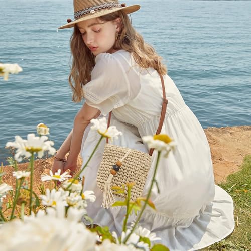 Handwoven Straw Bag for Women Vacation, Boho Beach Purse for Summer Wicker Crossbody Purse with Tassels4