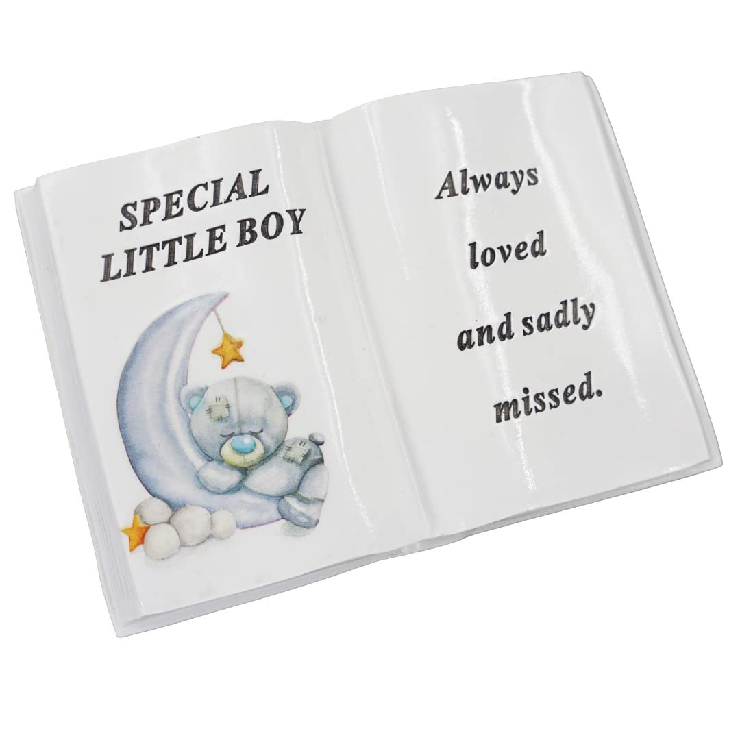 Angraves Special Little Boy Baby Teddy Bear Moon Memorial Graveside Book Ornament Plaque