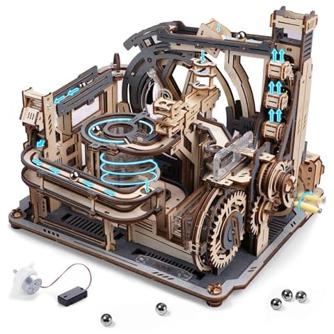 ROBOTIME Motorized Wooden Puzzles for Adults - 3D Puzzles for Adults LGC01 Marble Spaceport - Wooden Marble Run Model to Build - Space/STEM/Engineering Gift Cover
