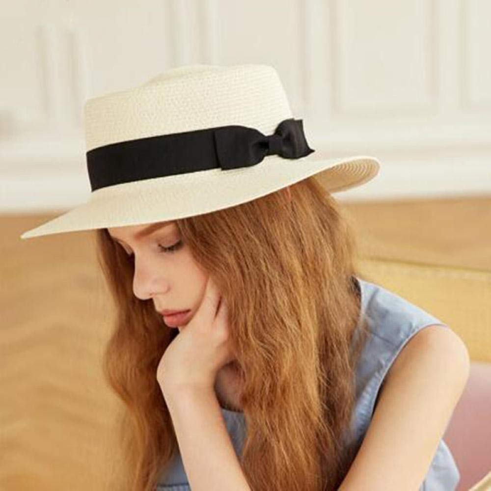 Zonnehoed Vrouwen Zomer Strik Lint Zonnehoed Panama Cap Bonnet Strand Strohoeden, Blauw, 56-58Cm