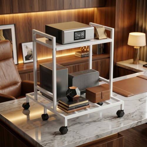 Image of 2-Tier Double Battery Stand with Wheels - Heavy Duty White Metal UPS Trolley for Inverter & Battery Storage, Durable & Space-Saving Design (White)
