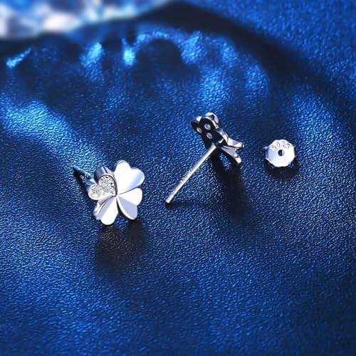 Reffeer Orecchini A Quadrifoglio In Argento 925 Con Zirconi Verdi, Gioiello Portafortuna Per Donne In Confezione Regalo - 2
