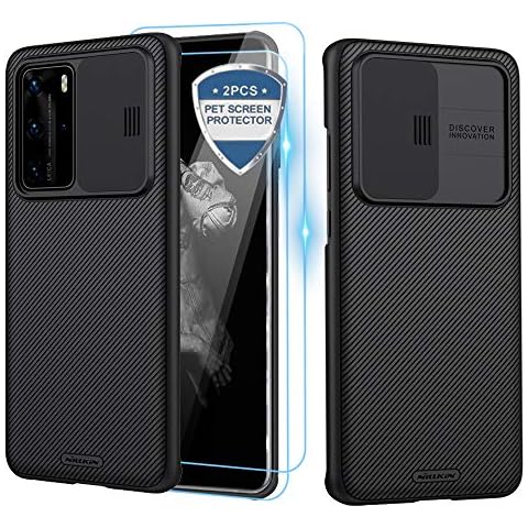 XCYYOO Case for Huawei P40 Pro[2 Pack Screen Protector] Camera Protection with Slim PC Slide Camera Lenses Cover, Stylish Protective Case Anti-Scratch Non-slip for Huawei P40 Pro Cover