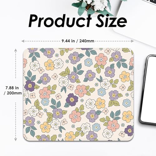 Image of FROGIGO Mouse Pad with Stitched Edges - Cartoon Floral Mousepad for Women, 9.25 x 7.75 inch Washable Square Desk Pad, Non-Slip Rubber Base, Office Home Laptop Accessories - Cartoon Florals