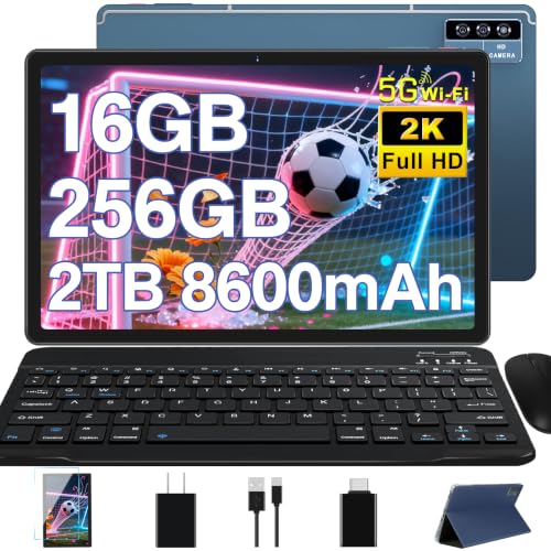 Image of 2026 Tablet 11 Inch Android, Gemini AI Screen 2K, 16GB RAM +256G + 2TB TF, 10000mAh, 2.0 GHz Octa-Core,Widevine L1,8 MP + 20 MP+2 MP,2000 * 1200 Pixels, Metal Cover with Mouse Keyboard - Blue